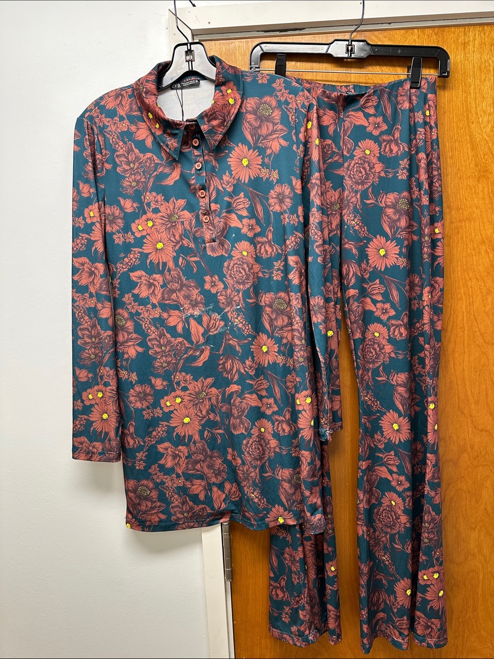 Zara mini dress and pants Set - Teal and Coral